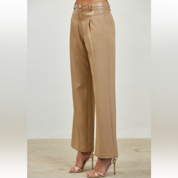 A48. Tan Faux Leather Belted Vest & Pants Set - Picture 7 of 8